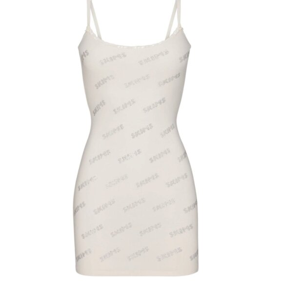 SKIMS Other - Skims Rhinestone Logo Pointelle Mini Slip Dress- Marble